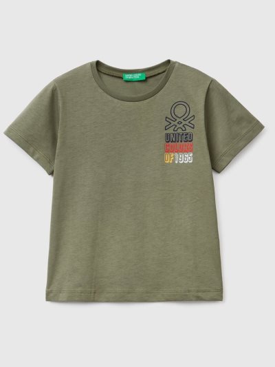 Military Green Kids' Benetton 100% Organic Cotton Print Short Sleeve T-shirts | AU586374