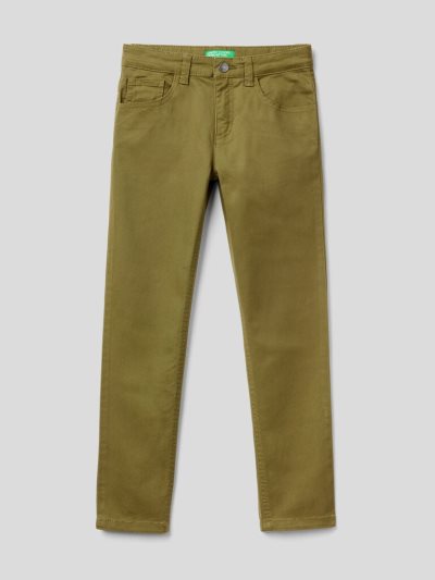 Military Green Kids' Benetton Five-pocket Slim Fit Trousers | AU178889