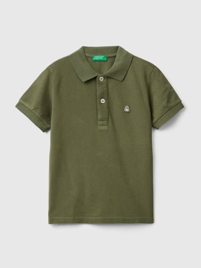 Military Green Kids' Benetton Organic Cotton Short Sleeve Polo Shirts | AU673568