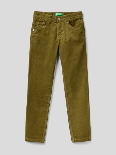 Military Green Kids' Benetton Slim Fit Stretch Corduroy Trousers | AU523675