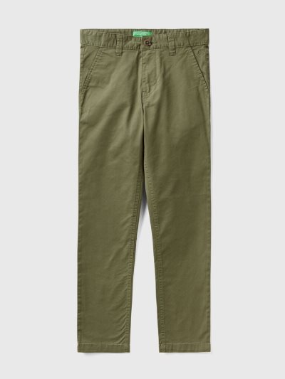 Military Green Kids' Benetton Stretch Cotton Slim Fit Chinos | AU179518