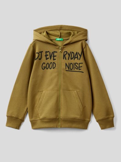 Military Green Kids' Benetton Warm Printed Zip Hoodie | AU718942