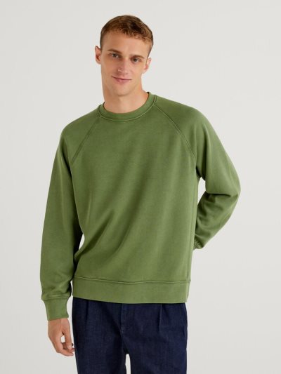 Military Green Men's Benetton Lightweight 100% Cotton Sweatshirt | AU622925