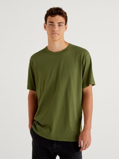 Military Green Men's Benetton Pure Organic Cotton Short Sleeve T-shirts | AU118647