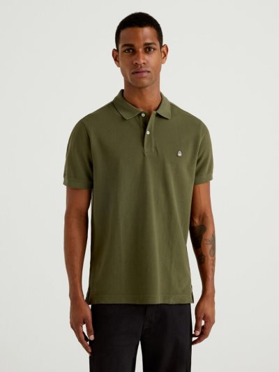 Military Green Men's Benetton Regular Fit Short Sleeve Polos | AU946470