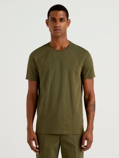 Military Green Men's Benetton Short Sleeve T Shirts | AU340327