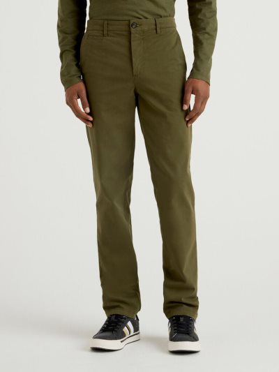 Military Green Men's Benetton Slim Fit Chinos | AU102944