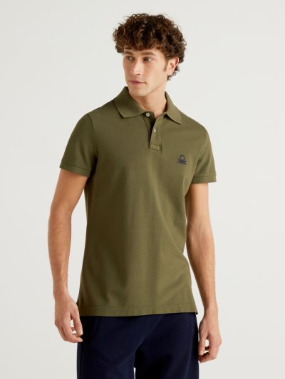 Military Green Men's Benetton Slim Fit Short Sleeve Polos | AU598140