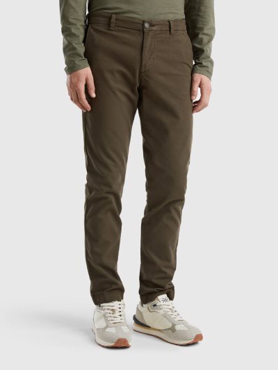 Military Green Men's Benetton Stretch Cotton Slim Fit Chinos | AU027553