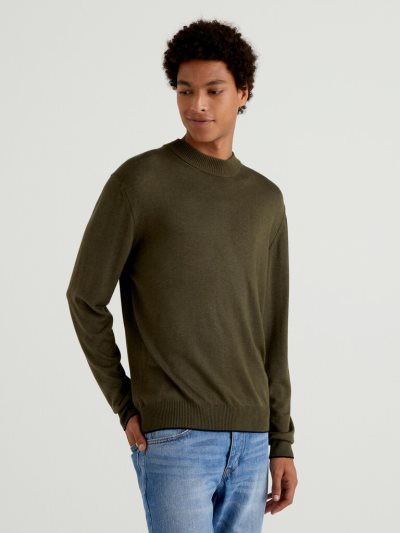 Military Green Men's Benetton Wool And Viscose Blend Crew Neck Sweaters | AU304836