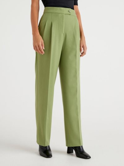 Military Green Women's Benetton High-waisted Wide Trousers | AU784819