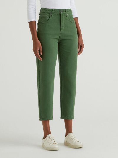 Military Green Women's Benetton Long Mom Fit Trousers | AU273441