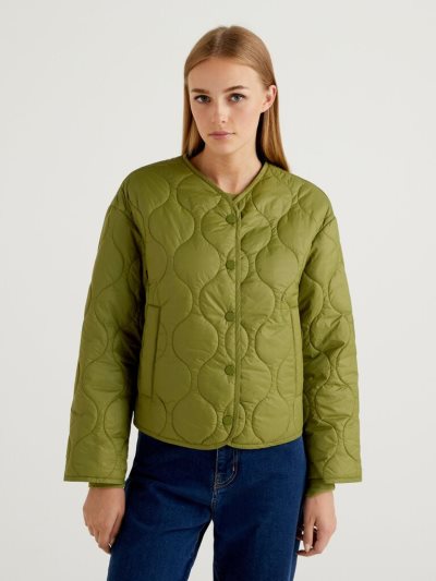 Military Green Women's Benetton Short Quilted Light Jackets | AU264822