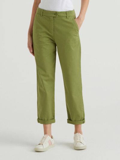 Military Green Women's Benetton Stretch Cotton Chino Trousers | AU090580