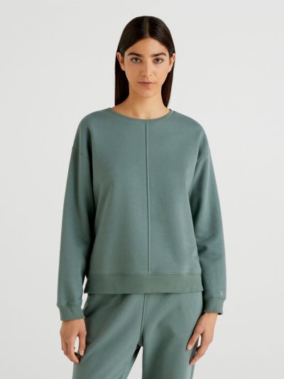 Military Green Women's Benetton Warm Side Slits Sweatshirt | AU913171