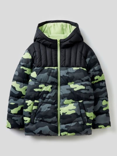 Military Grey Kids' Benetton Camouflage Pattern Puffer Padded Jackets | AU927625