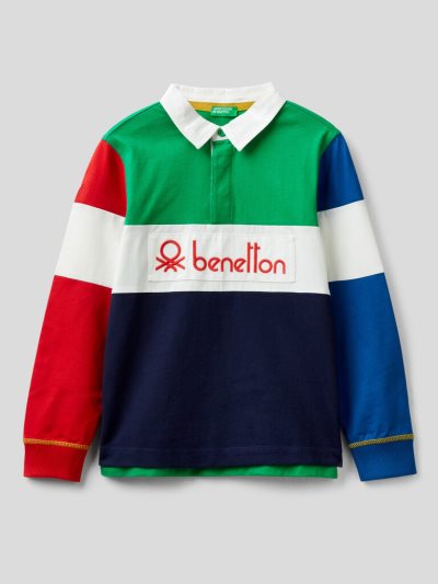 Multi-color Kids' Benetton 100% Cotton Rugby Long Sleeve Polos | AU070779