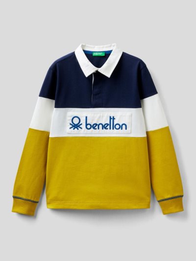 Multi-color Kids' Benetton 100% Cotton Rugby Long Sleeve Polos | AU348793