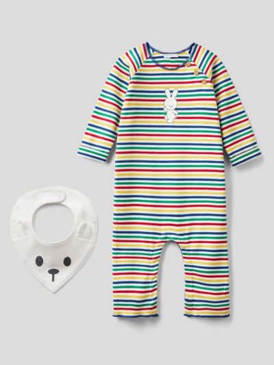 Multi-color Kids' Benetton Onesie And Bib Pure Cotton Dungarees | AU231687