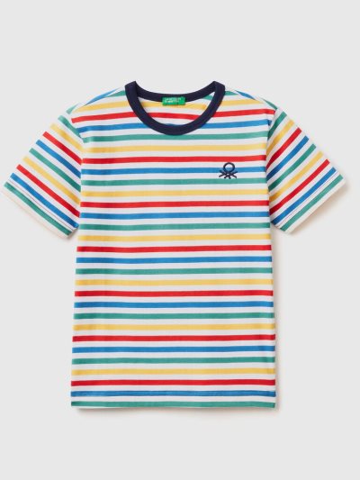 Multi-color Kids' Benetton Striped 100% Cotton Short Sleeve T-shirts | AU342872