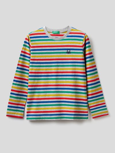 Multi-color Kids' Benetton Striped 100% Cotton Long Sleeve T-shirts | AU962826