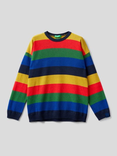 Multi-color Kids' Benetton Striped Wool And Cotton Blend Sweaters | AU337058