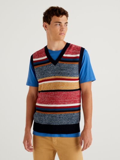 Multi-color Men's Benetton Cashmere Blend Multicolored Stripes Vest | AU511780