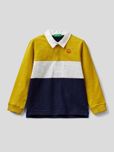 Mustard Kids' Benetton 100% Cotton Rugby Long Sleeve Polos | AU716704