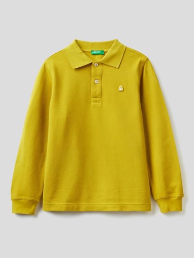 Mustard Kids' Benetton 100% Organic Cotton Long Sleeve Polo Shirts | AU592919