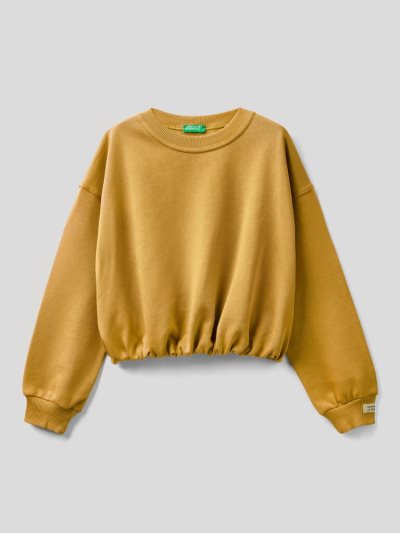 Mustard Kids' Benetton Cropped Organic Cotton Sweatshirt | AU675663