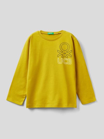 Mustard Kids' Benetton Long Sleeve Organic Cotton T Shirts | AU725980