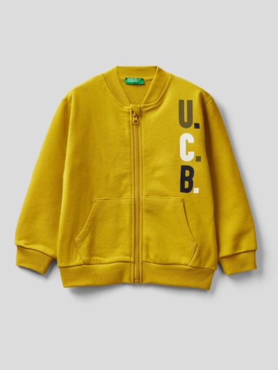 Mustard Kids' Benetton Organic Cotton Zip Sweatshirt | AU184013