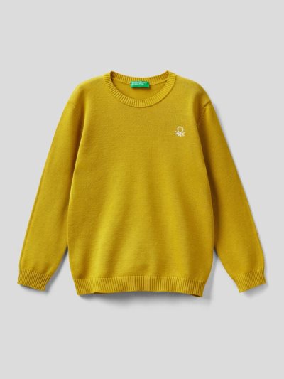 Mustard Kids' Benetton Pure Cotton Logo Sweaters | AU677671