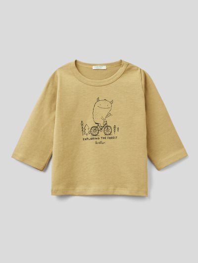 Mustard Kids' Benetton Warm Organic Cotton Print T Shirts | AU472203