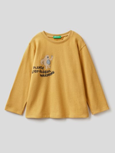 Mustard Kids' Benetton Warm Printed Long Sleeve T-shirts | AU458949