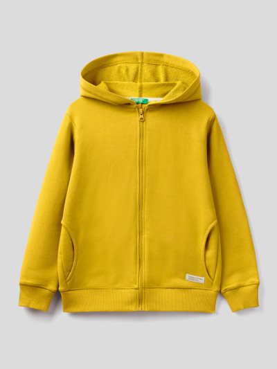 Mustard Kids' Benetton Zip Organic Cotton Hoodie | AU048138