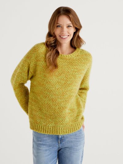 Mustard Women's Benetton Boxy Fit Mohair Blend Crew Neck Sweaters | AU242420