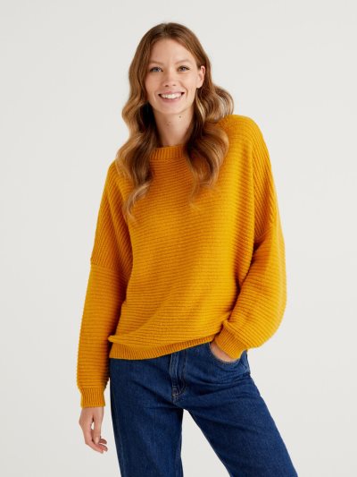 Mustard Women's Benetton Boxy Fit Wool Blend Crew Neck Sweaters | AU693354