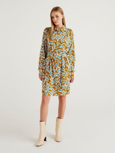 Mustard Women's Benetton Short Patterned Shirt Dress Dress | AU807100