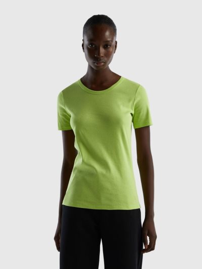 Neon Green Women's Benetton Long Fiber Cotton Short Sleeve T-shirts | AU099957