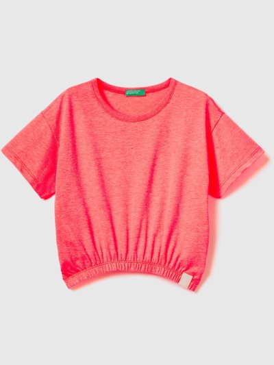 Neon Orange Kids' Benetton Boxy Fit Recycled Fabric Short Sleeve T-shirts | AU114599