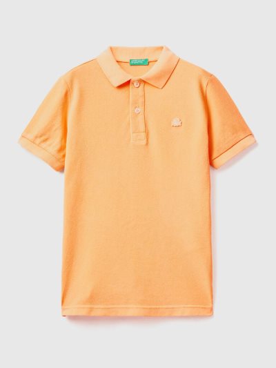 Neon Orange Kids' Benetton Organic Cotton Short Sleeve Polos | AU209086