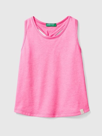 Neon Pink Kids' Benetton Back Knot Recycled Fabric Tanks | AU387159