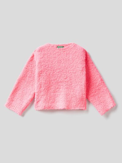 Neon Pink Kids' Benetton Boxy Fit Bouclé Look Sweaters | AU162419