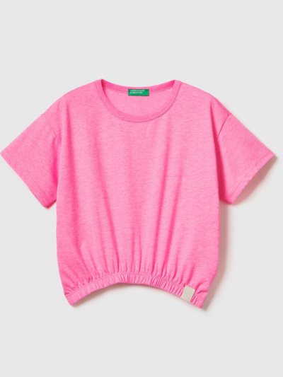 Neon Pink Kids' Benetton Boxy Fit Recycled Fabric Short Sleeve T-shirts | AU504750