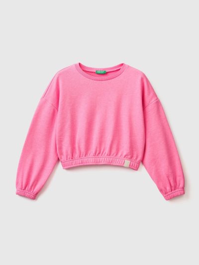 Neon Pink Kids' Benetton Cropped Recycled Fabric Sweatshirt | AU973777