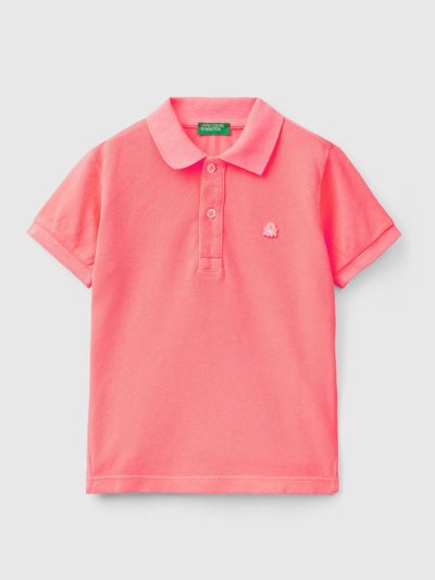 Neon Pink Kids' Benetton Organic Cotton Short Sleeve Polos | AU726847