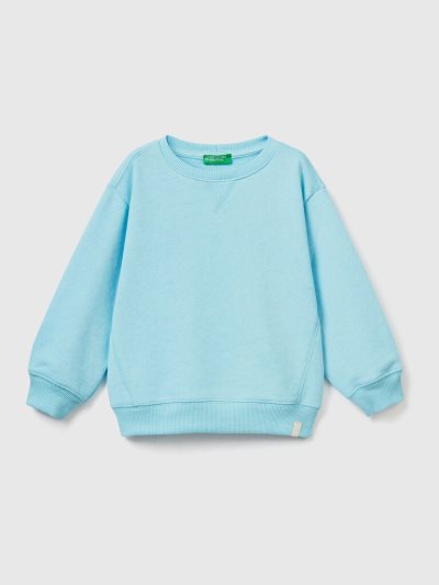 Neon Sky Blue Kids' Benetton Crew Neck Recycled Fabric Sweatshirt | AU548028