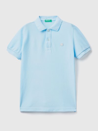 Neon Sky Blue Kids' Benetton Organic Cotton Short Sleeve Polos | AU702700