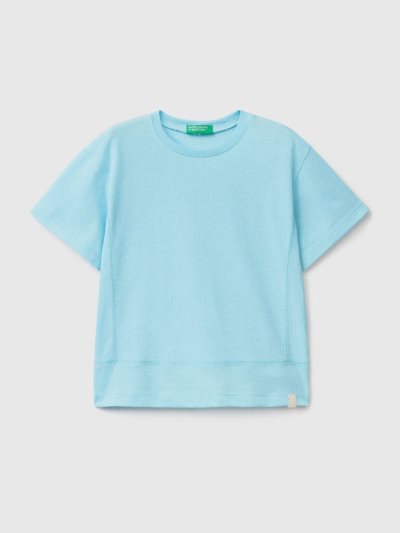 Neon Sky Blue Kids' Benetton Recycled Fabric Short Sleeve T-shirts | AU248855